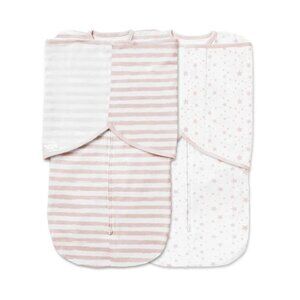 Newborn Baby Swaddle Star/Pink Stripe Breathable 3-In-1 Pink 0-4m 2 PACK